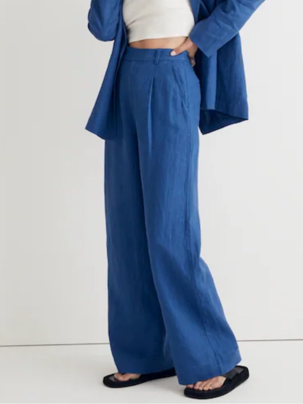 Madewell Linen Harlow Wide-Leg Pant Bluestone Minimalist Career Contemporary-12